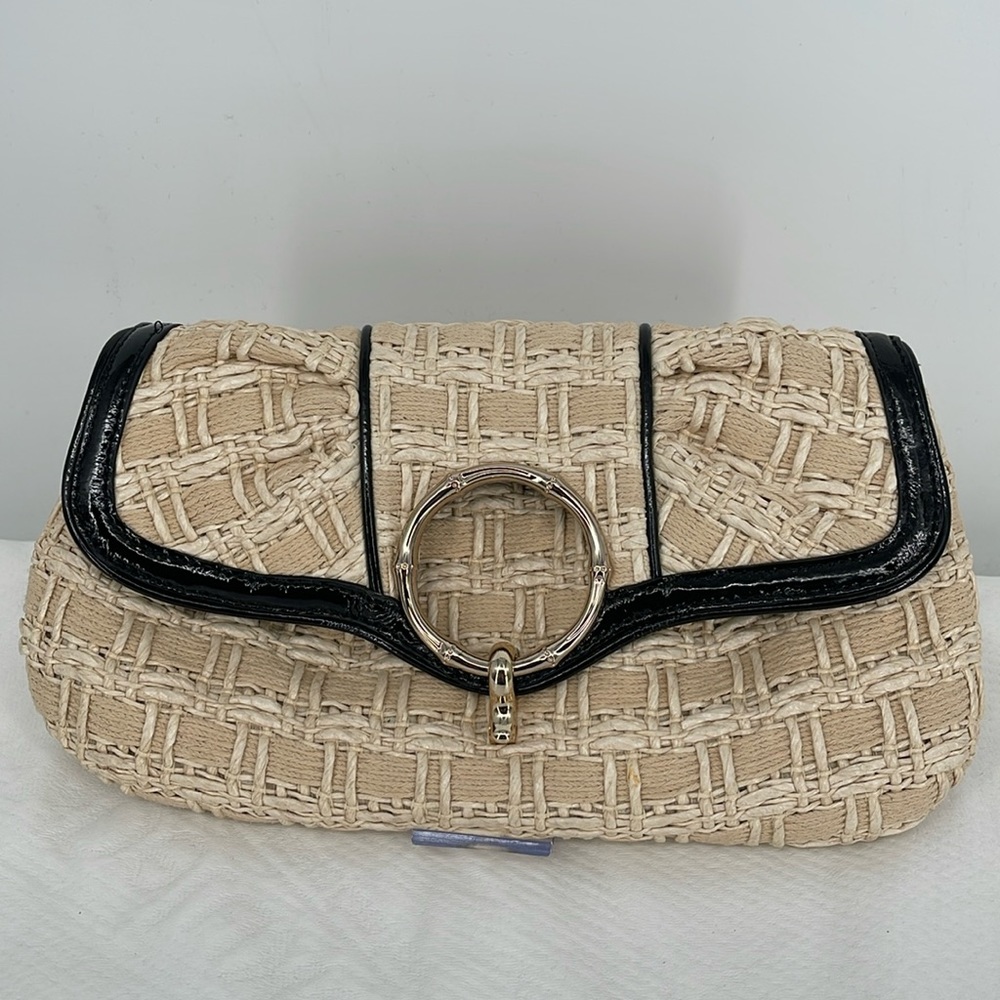 Elaine Turner Wendy Oyster Basketweave‎ with Black Leather trim & Gold hardware